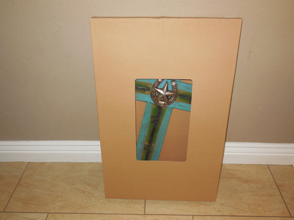 P&G HORSESHOE STAR WOOD CROSS WESTERN HOME DECOR NEW ART--FREE SHIPPING