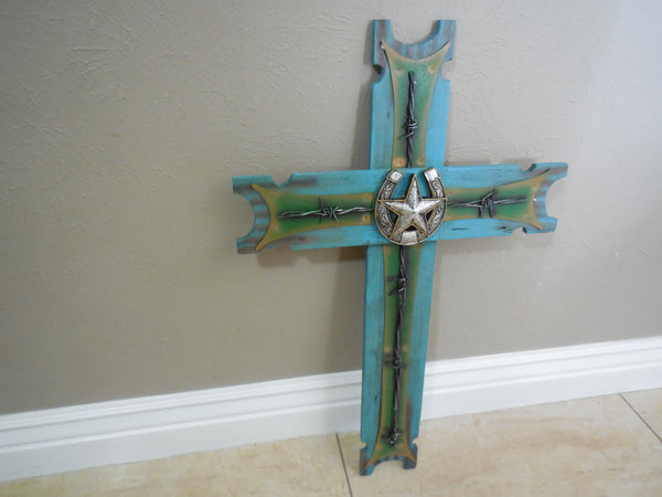 P&G HORSESHOE STAR WOOD CROSS WESTERN HOME DECOR NEW ART--FREE SHIPPING