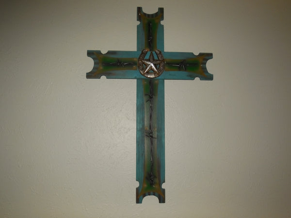 P&G HORSESHOE STAR WOOD CROSS WESTERN HOME DECOR NEW ART--FREE SHIPPING