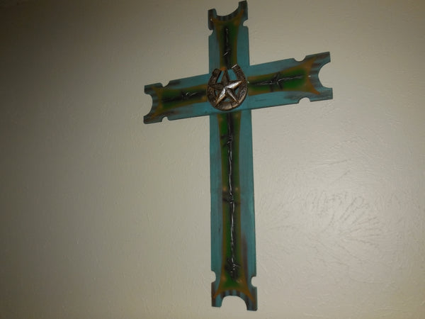 P&G HORSESHOE STAR WOOD CROSS WESTERN HOME DECOR NEW ART--FREE SHIPPING