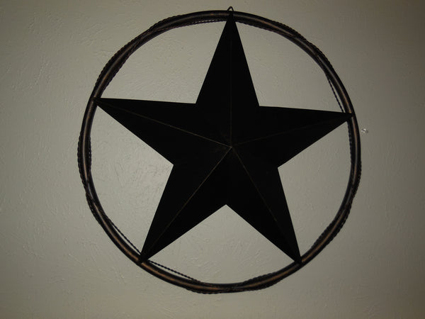 BARB WIRE 12" ON SOLID RING METAL BARN STAR WESTERN HOME DECOR NEW #EH10055