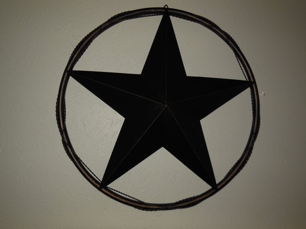 24" BARN STAR BARBWIRE WITH SOLID RING & TWISTED BARBWIRE METAL WALL ART WESTERN HOME DECOR RUSTIC BRONZE COPPER - A10024