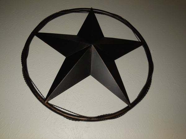 BARB WIRE 12" ON SOLID RING METAL BARN STAR WESTERN HOME DECOR NEW #EH10055