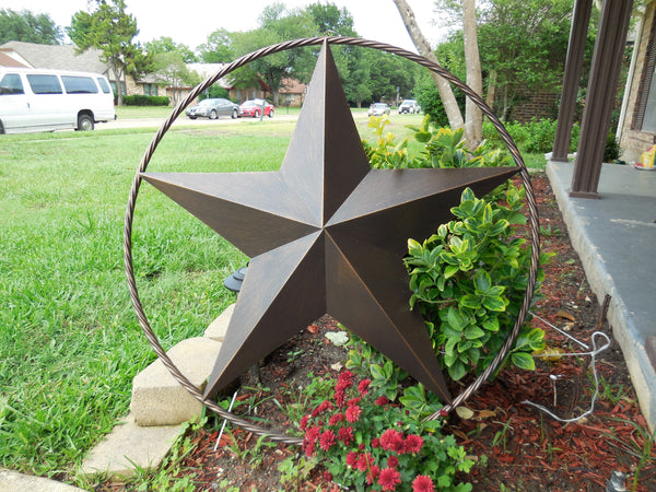 LONE STAR 48" METAL BARN STAR TWISTED ROPE RING RUSTIC BRONZE WESTERN HOME DECOR HANDMADE-#EH10014