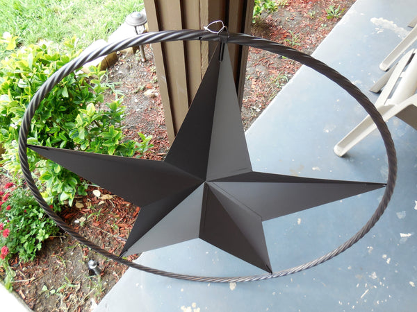 LONE STAR 48" METAL BARN STAR TWISTED ROPE RING RUSTIC BRONZE WESTERN HOME DECOR HANDMADE-#EH10014