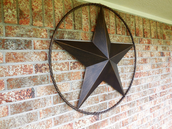 LONE STAR 48" METAL BARN STAR TWISTED ROPE RING RUSTIC BRONZE WESTERN HOME DECOR HANDMADE-#EH10014