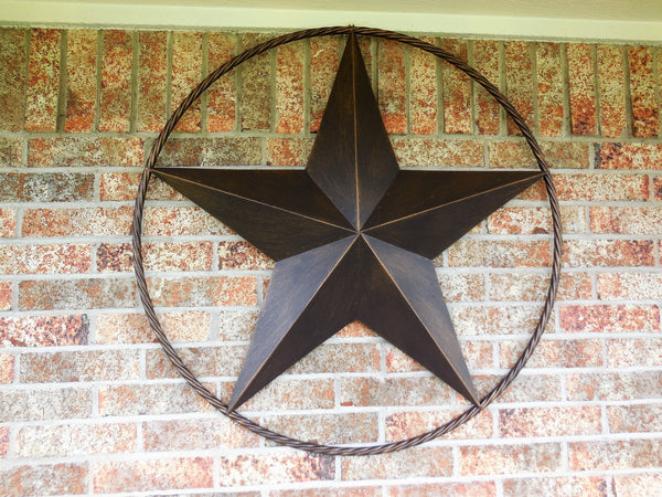 LONE STAR 48" METAL BARN STAR TWISTED ROPE RING RUSTIC BRONZE WESTERN HOME DECOR HANDMADE-#EH10014