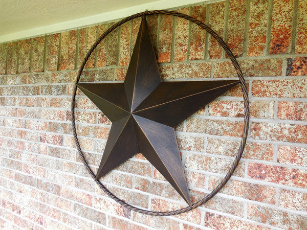 LONE STAR 48" METAL BARN STAR TWISTED ROPE RING RUSTIC BRONZE WESTERN HOME DECOR HANDMADE-#EH10014