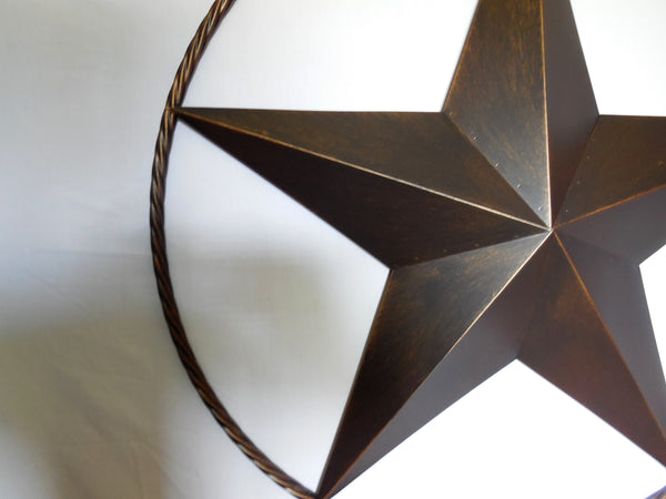 LONE STAR 48" METAL BARN STAR TWISTED ROPE RING RUSTIC BRONZE WESTERN HOME DECOR HANDMADE-#EH10014