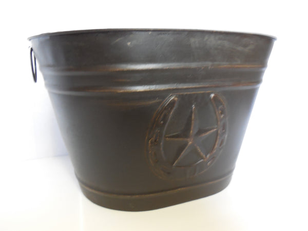 18" HORSESHOE STAR BUCKET OVAL TUB WESTERN HOME DECOR METAL ART--BRAND NEW