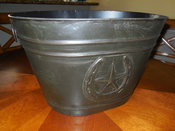18" HORSESHOE STAR BUCKET OVAL TUB WESTERN HOME DECOR METAL ART--BRAND NEW