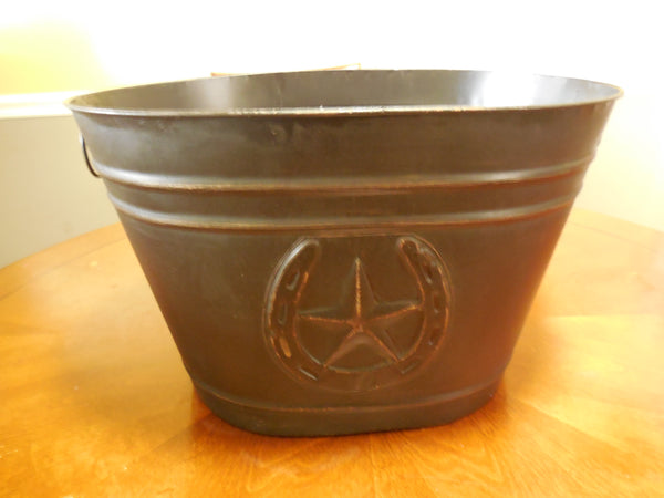 18" HORSESHOE STAR BUCKET OVAL TUB WESTERN HOME DECOR METAL ART--BRAND NEW