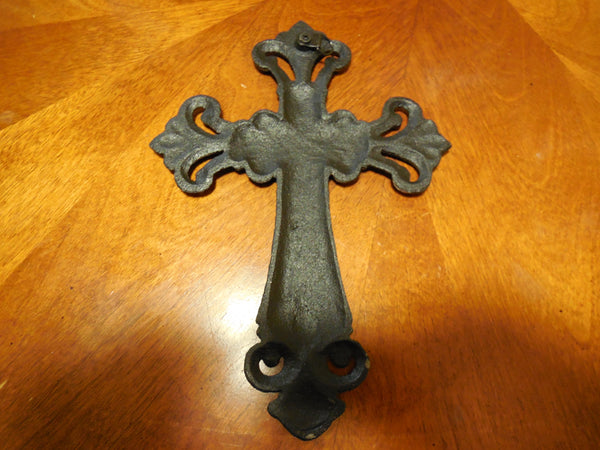 White Fleur De Lis Cross Cast Iron Decorative Wall Cross Rustic Brown Decor #56367-W