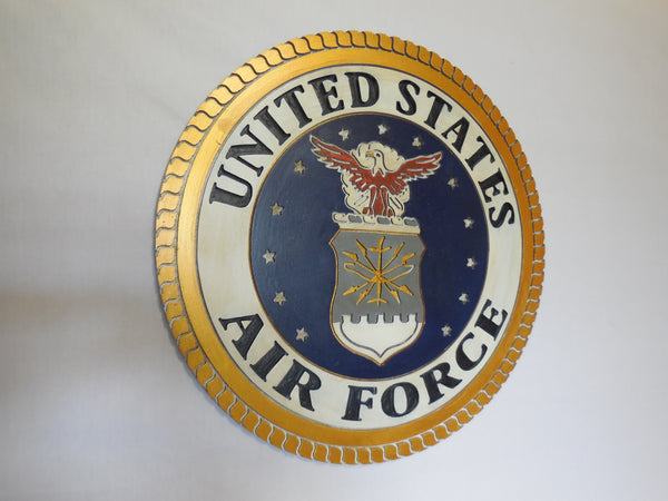 21" UNITED STATES AIR FORCE MILITARY HAND CARVED WOOD PLAQUE ART CRAFT WESTERN HOME DECOR AIRFORCE NAVY BLUE NEW