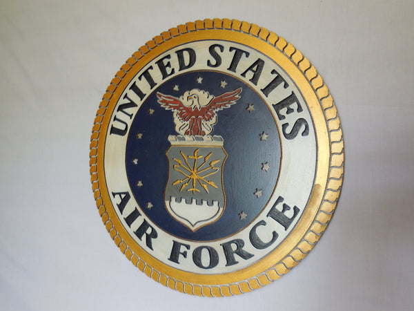 21" UNITED STATES AIR FORCE MILITARY HAND CARVED WOOD PLAQUE ART CRAFT WESTERN HOME DECOR AIRFORCE NAVY BLUE NEW