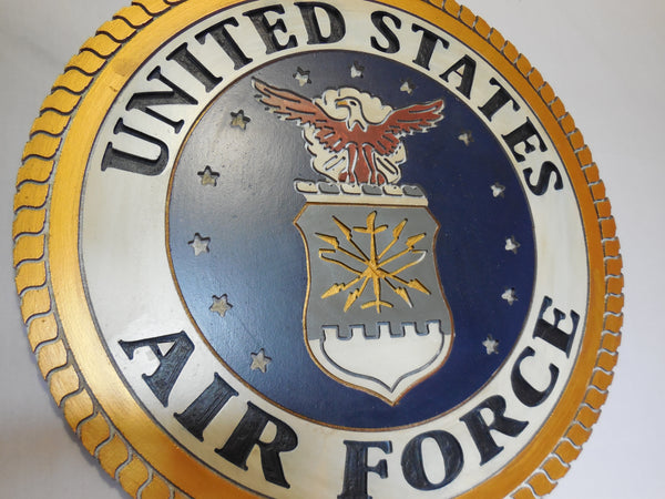 21" UNITED STATES AIR FORCE MILITARY HAND CARVED WOOD PLAQUE ART CRAFT WESTERN HOME DECOR AIRFORCE NAVY BLUE NEW