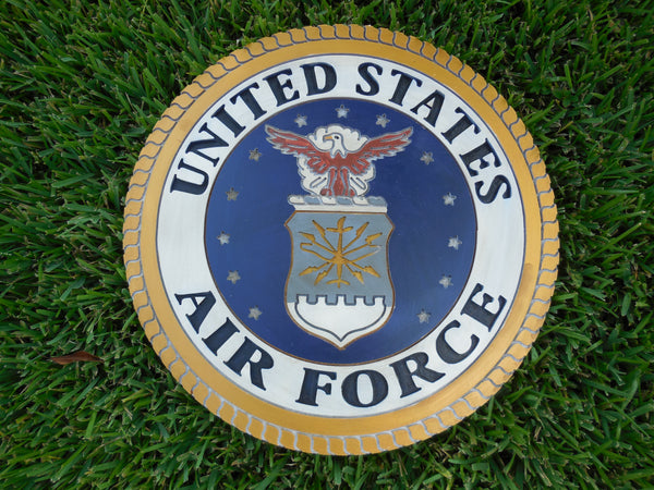 21" UNITED STATES AIR FORCE MILITARY HAND CARVED WOOD PLAQUE ART CRAFT WESTERN HOME DECOR AIRFORCE NAVY BLUE NEW