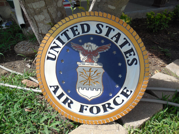 21" UNITED STATES AIR FORCE MILITARY HAND CARVED WOOD PLAQUE ART CRAFT WESTERN HOME DECOR AIRFORCE NAVY BLUE NEW
