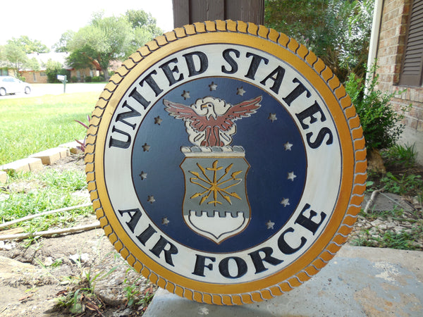 21" UNITED STATES AIR FORCE MILITARY HAND CARVED WOOD PLAQUE ART CRAFT WESTERN HOME DECOR AIRFORCE NAVY BLUE NEW