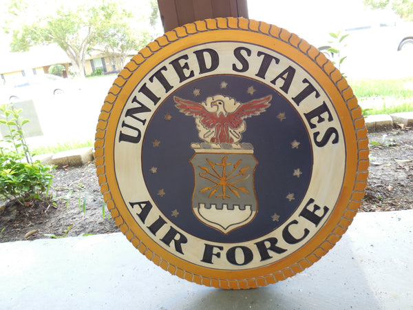 21" UNITED STATES AIR FORCE MILITARY HAND CARVED WOOD PLAQUE ART CRAFT WESTERN HOME DECOR AIRFORCE NAVY BLUE NEW