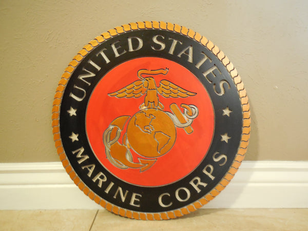 21" UNITED STATES MARINE CORPS MILITARY HAND CARVED WOOD PLAQUE ART CRAFT WESTERN HOME DECOR RUSTIC HANDMADE ART NEW