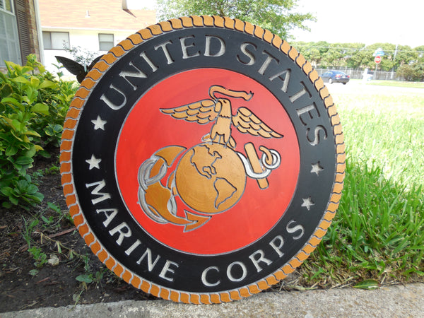 21" UNITED STATES MARINE CORPS MILITARY HAND CARVED WOOD PLAQUE ART CRAFT WESTERN HOME DECOR RUSTIC HANDMADE ART NEW