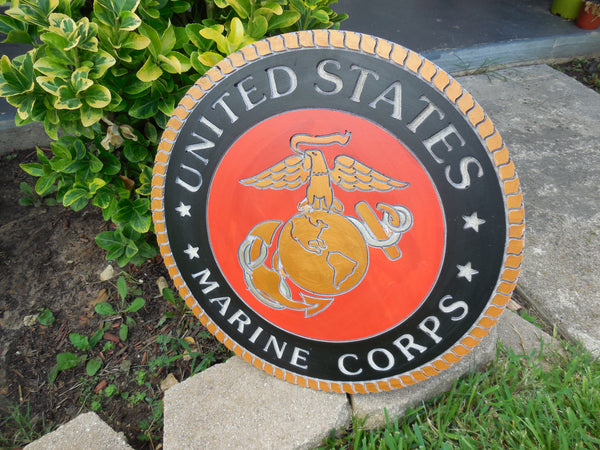 21" UNITED STATES MARINE CORPS MILITARY HAND CARVED WOOD PLAQUE ART CRAFT WESTERN HOME DECOR RUSTIC HANDMADE ART NEW