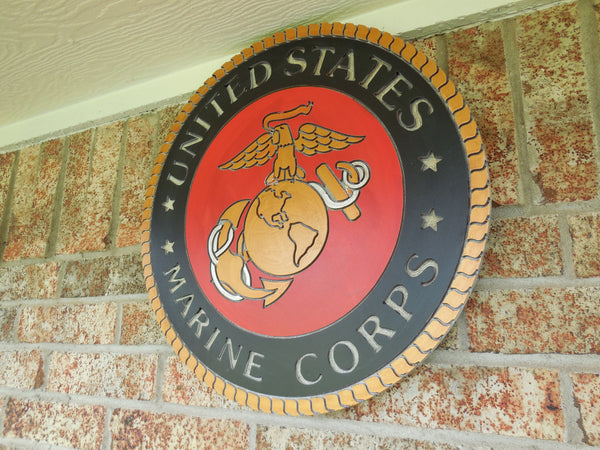 21" UNITED STATES MARINE CORPS MILITARY HAND CARVED WOOD PLAQUE ART CRAFT WESTERN HOME DECOR RUSTIC HANDMADE ART NEW