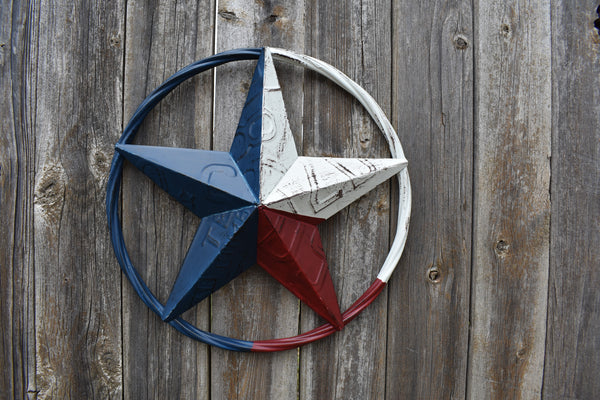 RED WHITE BLUE LICENSE PLATE STAR WESTERN HOME DECOR METAL WALL ART