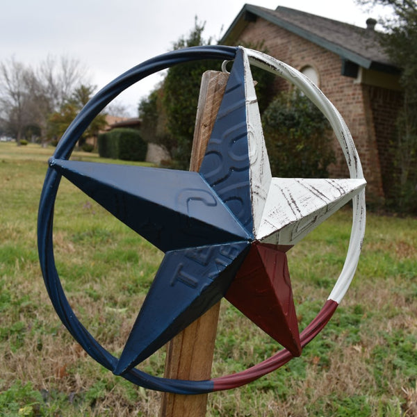 RED WHITE BLUE LICENSE PLATE STAR WESTERN HOME DECOR METAL WALL ART