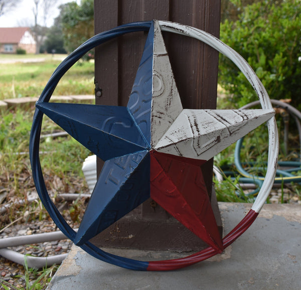RED WHITE BLUE LICENSE PLATE STAR WESTERN HOME DECOR METAL WALL ART