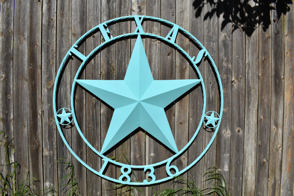 TURQUOISE AQUA TEXAS 1836 BARN STAR METAL ART WESTERN HOME DECOR NEW 24",36",40",50"