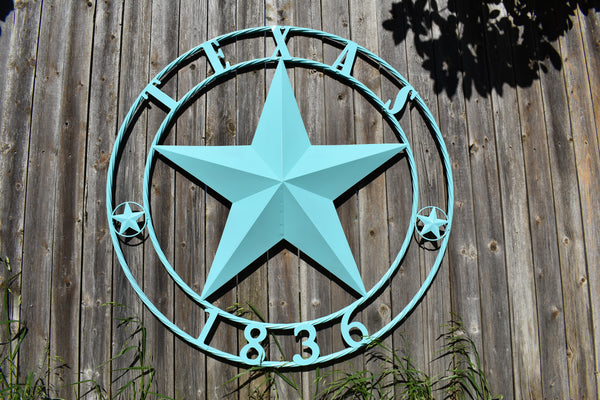 TURQUOISE AQUA TEXAS 1836 BARN STAR METAL ART WESTERN HOME DECOR NEW 24",36",40",50"