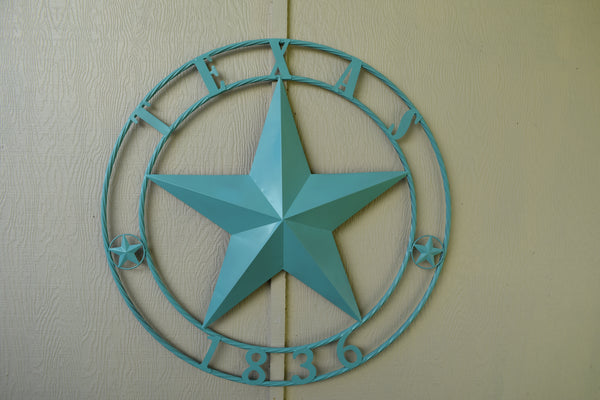 TURQUOISE AQUA TEXAS 1836 BARN STAR METAL ART WESTERN HOME DECOR NEW 24",36",40",50"