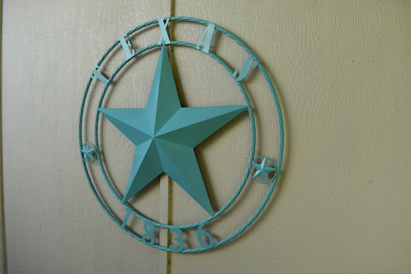 TURQUOISE AQUA TEXAS 1836 BARN STAR METAL ART WESTERN HOME DECOR NEW 24",36",40",50"