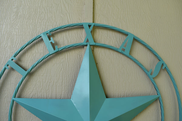 TURQUOISE AQUA TEXAS 1836 BARN STAR METAL ART WESTERN HOME DECOR NEW 24",36",40",50"