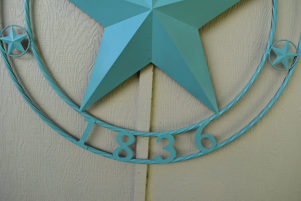 TURQUOISE AQUA TEXAS 1836 BARN STAR METAL ART WESTERN HOME DECOR NEW 24",36",40",50"