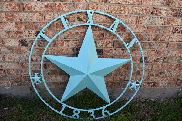 TURQUOISE AQUA TEXAS 1836 BARN STAR METAL ART WESTERN HOME DECOR NEW 24",36",40",50"
