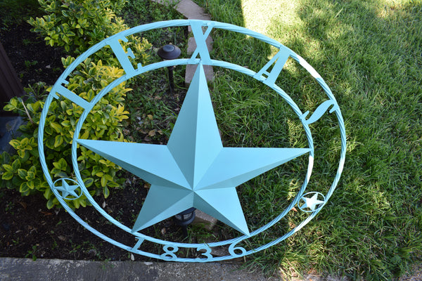 TURQUOISE AQUA TEXAS 1836 BARN STAR METAL ART WESTERN HOME DECOR NEW 24",36",40",50"
