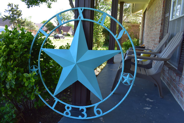 TURQUOISE AQUA TEXAS 1836 BARN STAR METAL ART WESTERN HOME DECOR NEW 24",36",40",50"