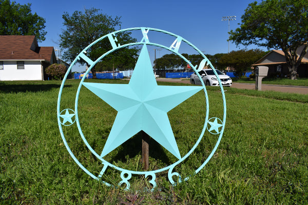 TURQUOISE AQUA TEXAS 1836 BARN STAR METAL ART WESTERN HOME DECOR NEW 24",36",40",50"