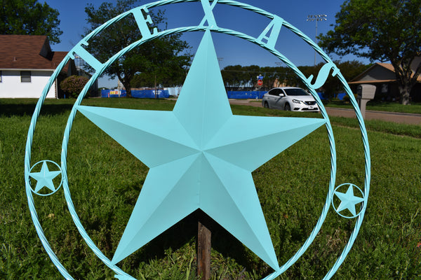 TURQUOISE AQUA TEXAS 1836 BARN STAR METAL ART WESTERN HOME DECOR NEW 24",36",40",50"