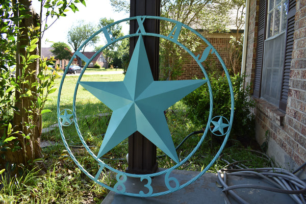 TURQUOISE AQUA TEXAS 1836 BARN STAR METAL ART WESTERN HOME DECOR NEW 24",36",40",50"