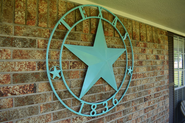 TURQUOISE AQUA TEXAS 1836 BARN STAR METAL ART WESTERN HOME DECOR NEW 24",36",40",50"
