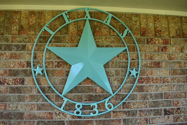 TURQUOISE AQUA TEXAS 1836 BARN STAR METAL ART WESTERN HOME DECOR NEW 24",36",40",50"