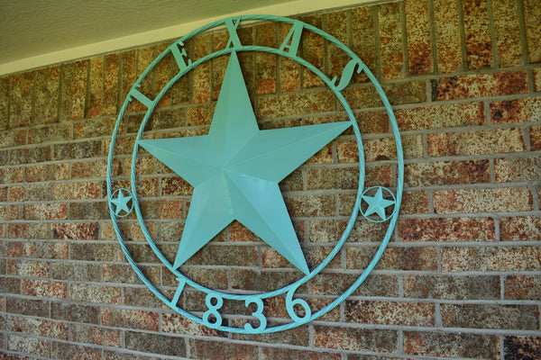 TURQUOISE AQUA TEXAS 1836 BARN STAR METAL ART WESTERN HOME DECOR NEW 24",36",40",50"