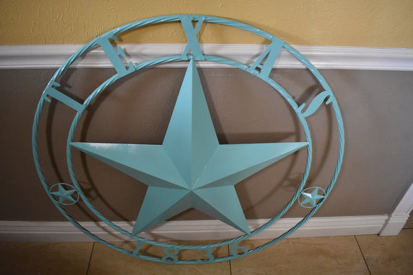 TURQUOISE AQUA TEXAS 1836 BARN STAR METAL ART WESTERN HOME DECOR NEW 24",36",40",50"