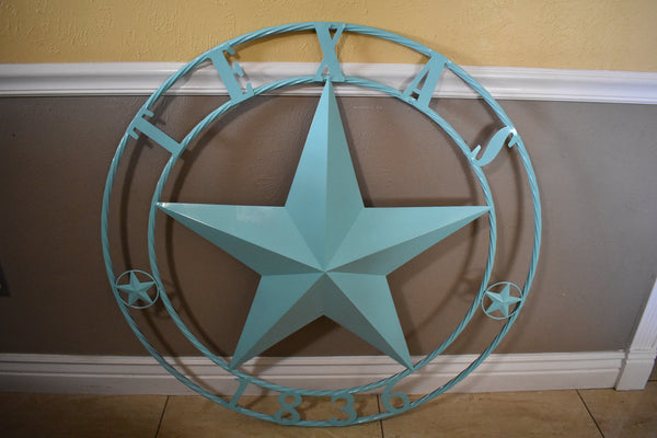 TURQUOISE AQUA TEXAS 1836 BARN STAR METAL ART WESTERN HOME DECOR NEW 24",36",40",50"