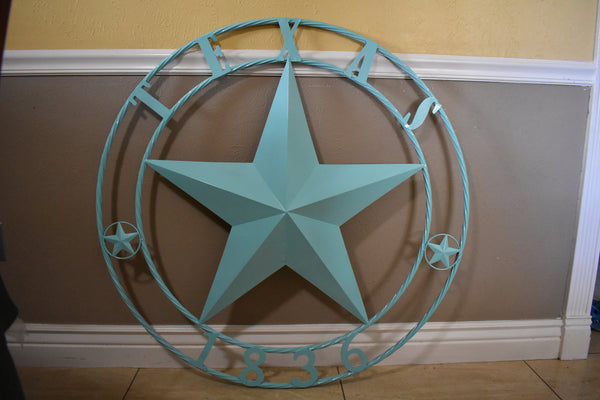 TURQUOISE AQUA TEXAS 1836 BARN STAR METAL ART WESTERN HOME DECOR NEW 24",36",40",50"