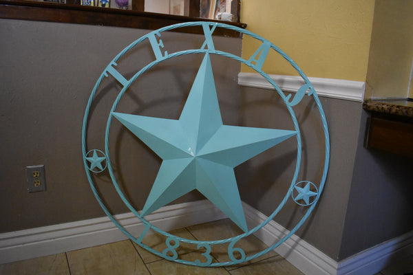 TURQUOISE AQUA TEXAS 1836 BARN STAR METAL ART WESTERN HOME DECOR NEW 24",36",40",50"
